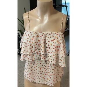 Vijo Couture floral ruffled spaghetti strap stop sz Petite Small